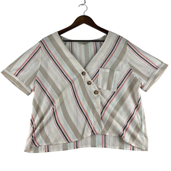 June & Hudson Short-Sleeve Women's XL Cropped Striped Blouse - Picture 1 of 8